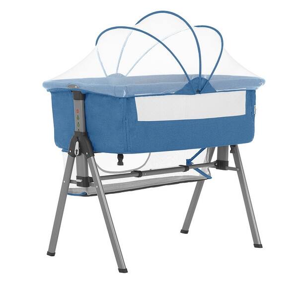 slide 2 of 7, Dream On Me Lotus Bassinet & Bedside Sleeper in Blue Blue