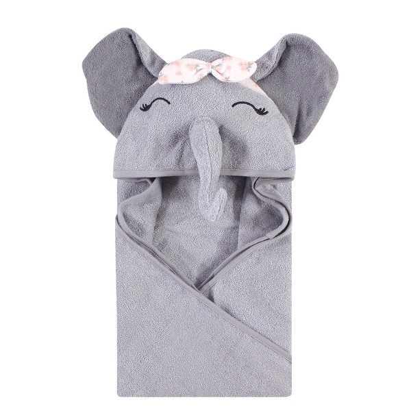 slide 1 of 1, Hudson Baby Infant Girl Cotton Animal Face Hooded Towel, Flower Elephant, One Size - Flower Elephant - One Size One Size - Flower Elephant