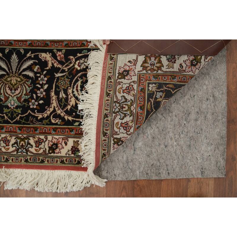 Hand Knotted Oriental Wool & Silk Carpet Traditional Floral Red Tabriz Area Rug - 13' 0'' X 9' 10''