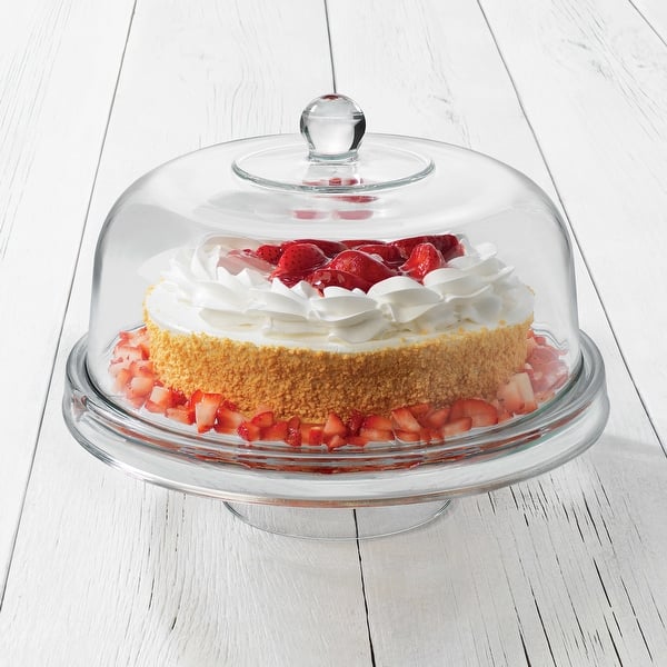 Libbey Selene 6-in-1 Multiuse Glass Server, Punch Bowl, Chip and Dip Bowl, Cake Stand - Set of 2