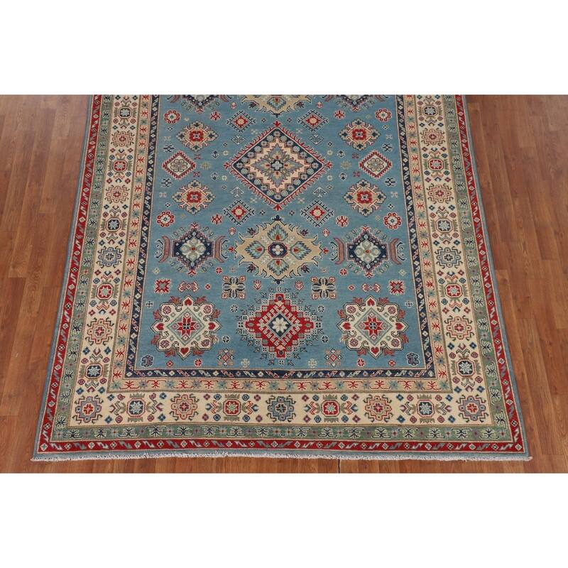 Light Blue Traditional Kazak Area Rug Handmade Wool Carpet - 6'8" x 9'6"