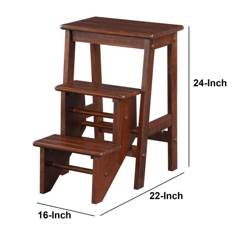 3 Step Wooden Frame Stool with Safety Latch, Brown