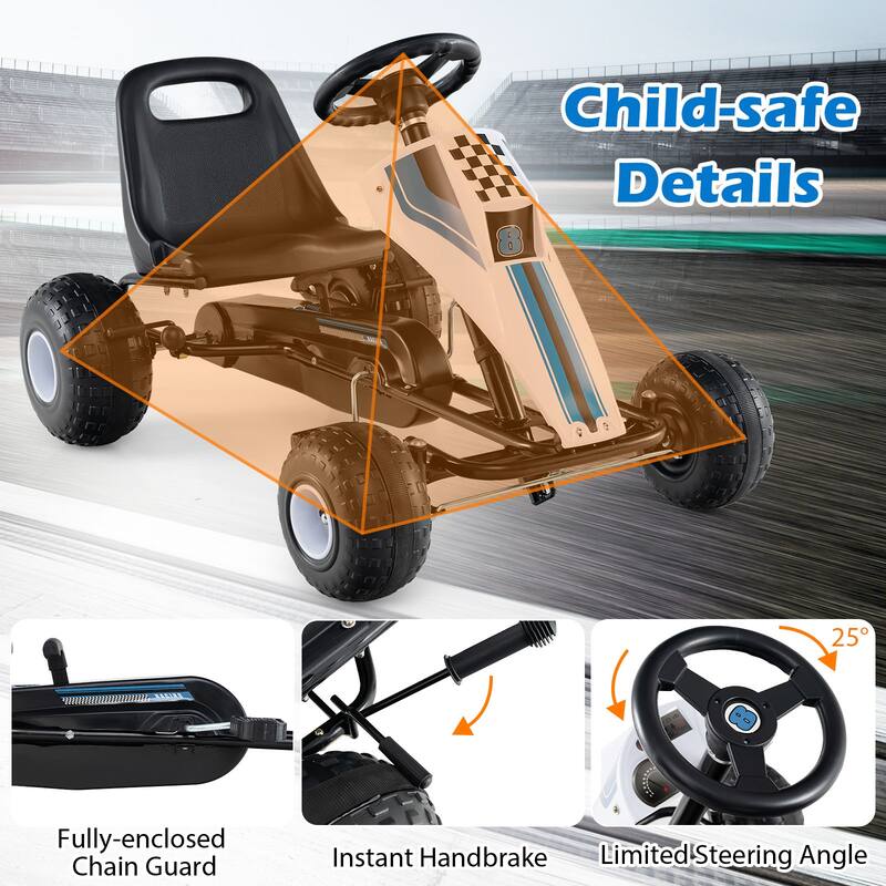 Gymax Pedal Go Kart for Kids 4-Wheel Ride On Toy w/ Steering Wheel &