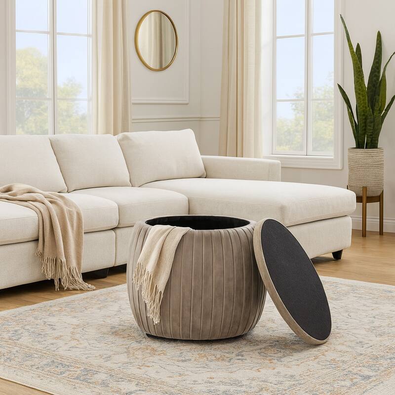 Backless Storage Stool with Velvet Upholstery - Accent for Living Room Home Decor