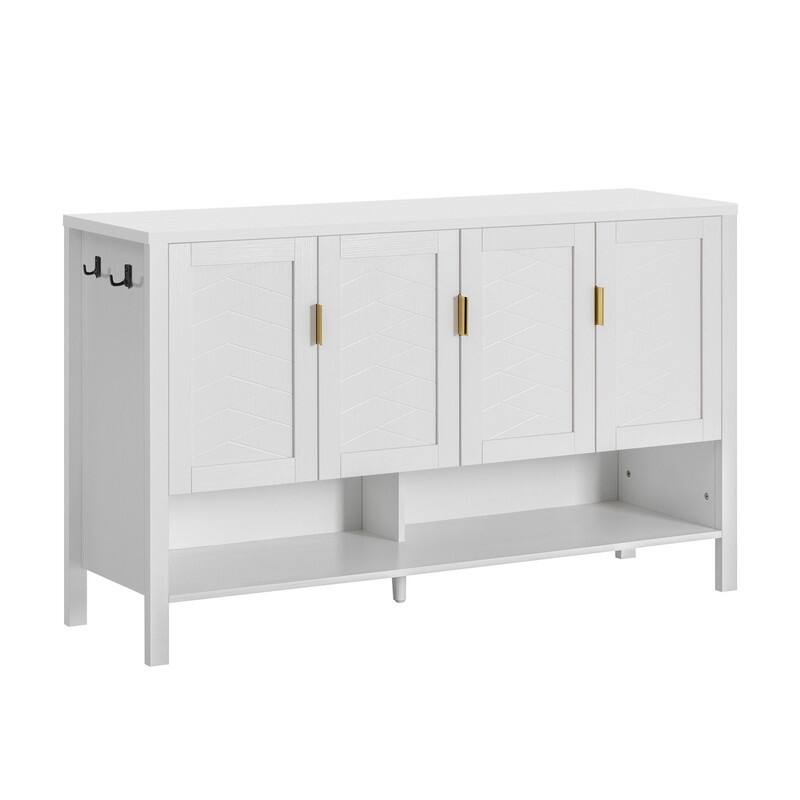 Modern 55.1" Storage Sideboard with 4-Doors, Multi Functional Buffet Table with Open Shelf and Adjustable Shelves