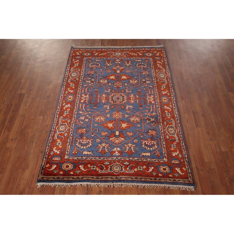 Blue Oushak Indian Area Rug Hand-Knotted Wool Carpet - 3'11"x 5'9"