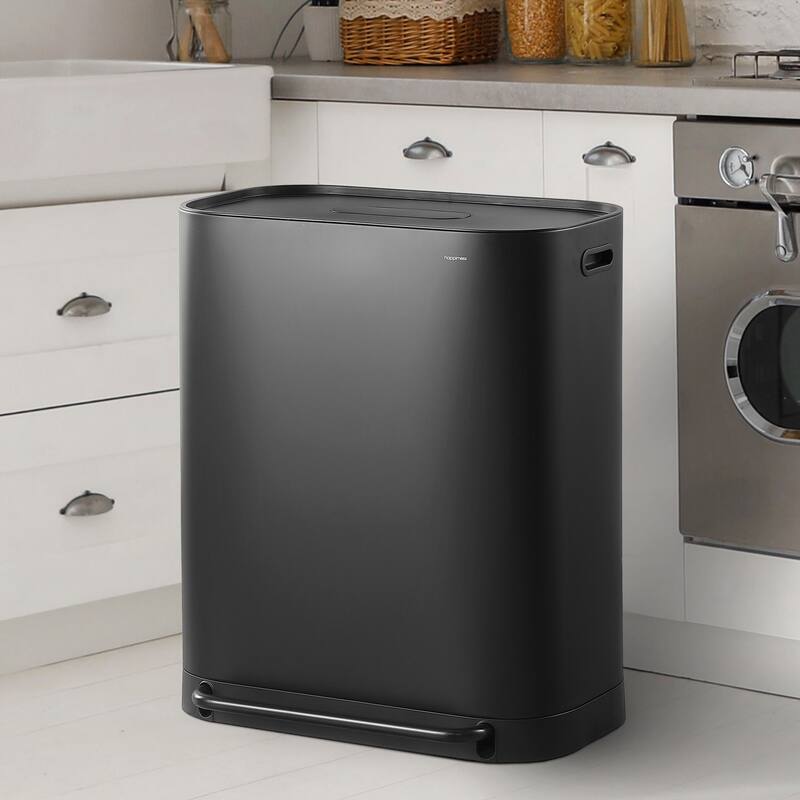 happimess Beni Kitchen Trash/Recycling 16-Gallon Double-Bucket Step-Open Trash Can, Chrome