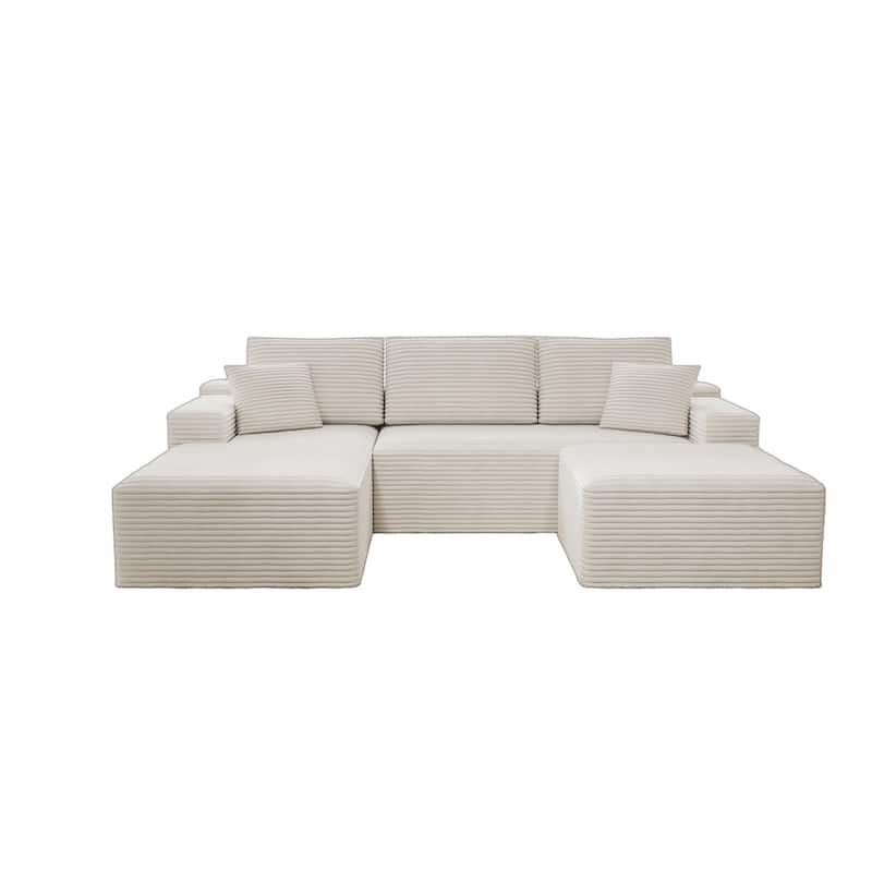 Roomfitters 104.3" Modular Sectional Sofa, 3-Piece Compressed Cloud Couch, No Assembly Required, Plush Corduroy, White