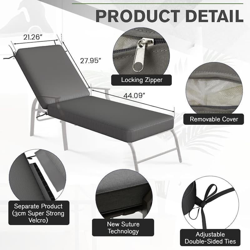 AECOJOY Chaise Lounge Cushions Outdoor Set of 2, Patio Lounge Chair Cushion for Outdoor Furniture