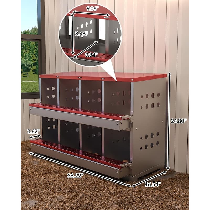 8-Compartment Metal Chicken Nesting Box, Waterproof Egg Laying Box