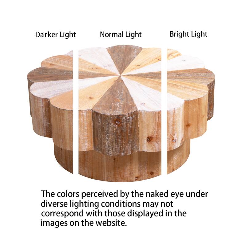 Roomfitters Rustic Flower Shaped Coffee Table, Distressed Manufactured Wood, Multicolor