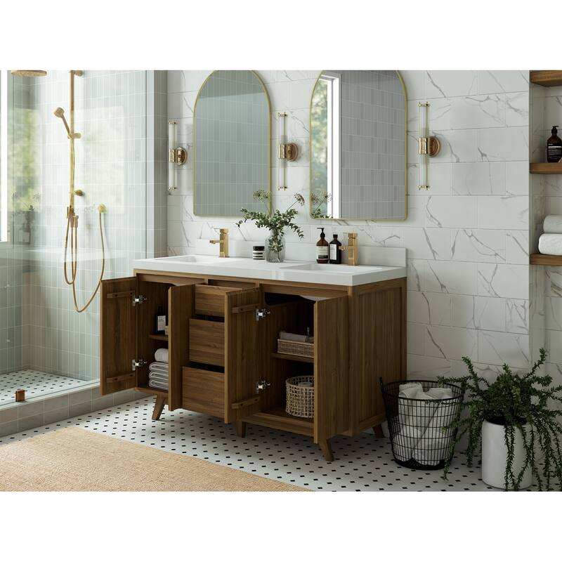 Willow Collections 60 in. W x 22 in. D Madison Teak Double Sink Bathroom Vanity with Countertop
