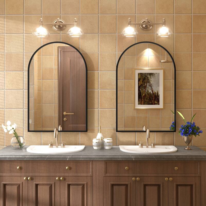 Arch High-Strength Tempered Glass and Aluminum Alloy Framed French Cleat Mounted Wall Mirror