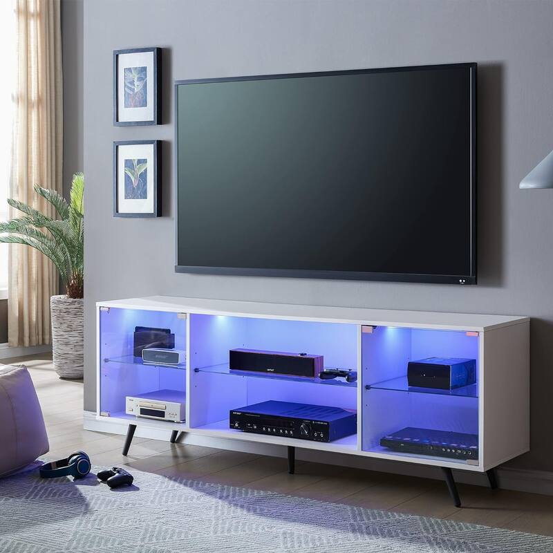 Modern TV Stand for TVs up to 75 Inch with LED Lights - White