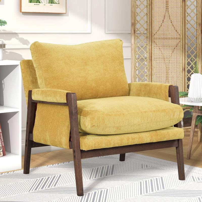 Yellow 35.4" Velvet Arm Chair - Yellow