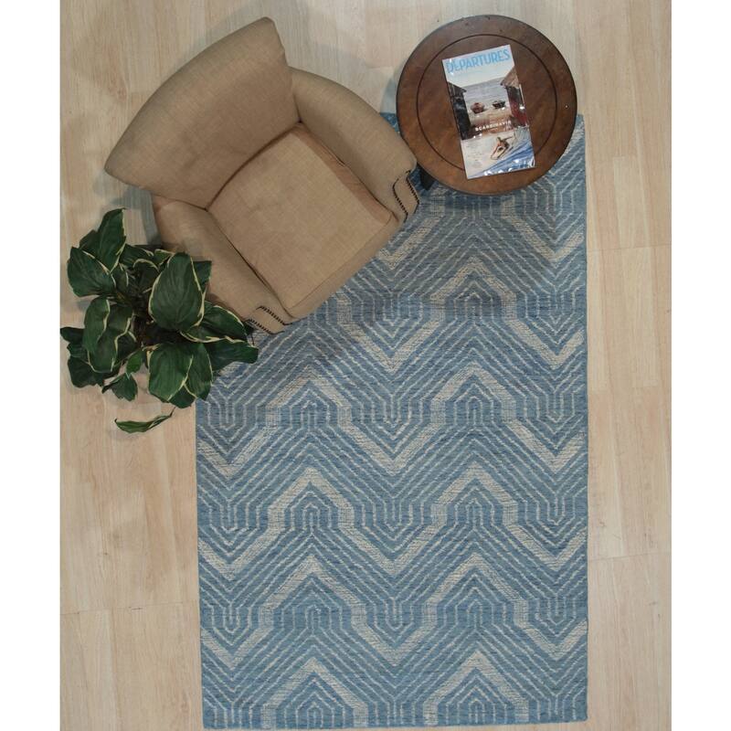 Blue Hand-Tufted Wool Contemporary Spring Rug, 7'6 x 9'6, Plush Cozy Floor Accent - L