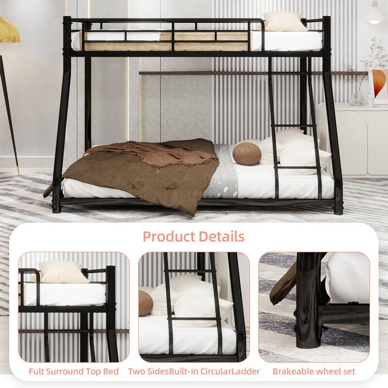 GDFStudio - Heavy-Duty Metal Twin Over Full Bunk Bed with Storage