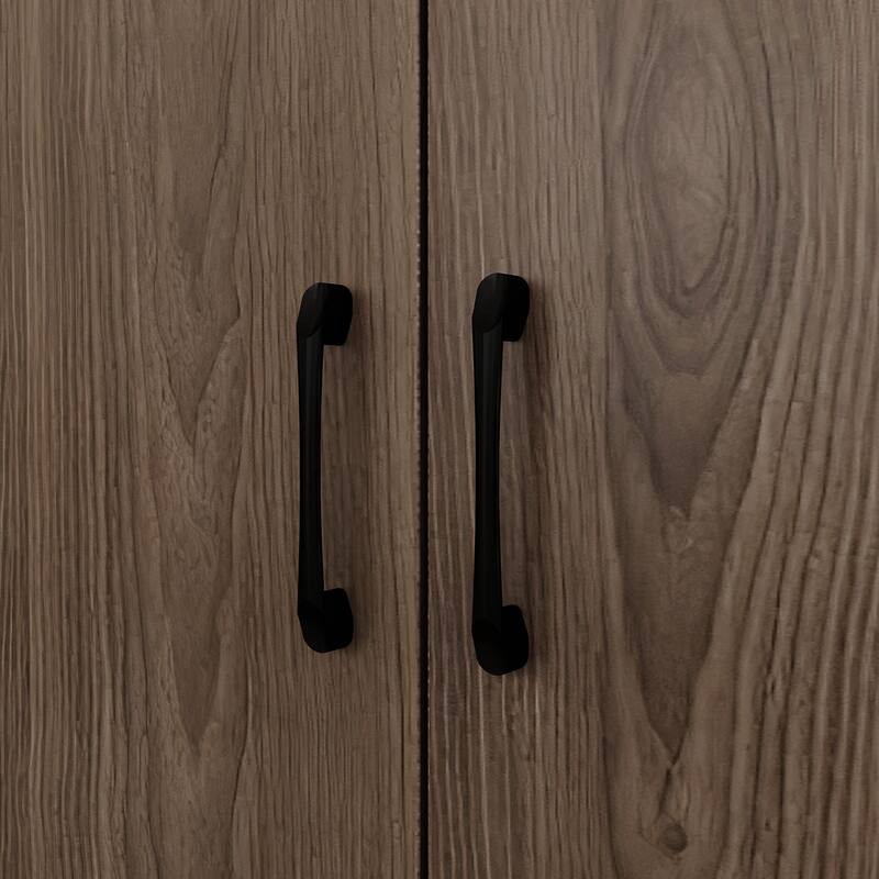 LED-Lit Wood Grain Cabinet - Configurable Storage for Home or Office