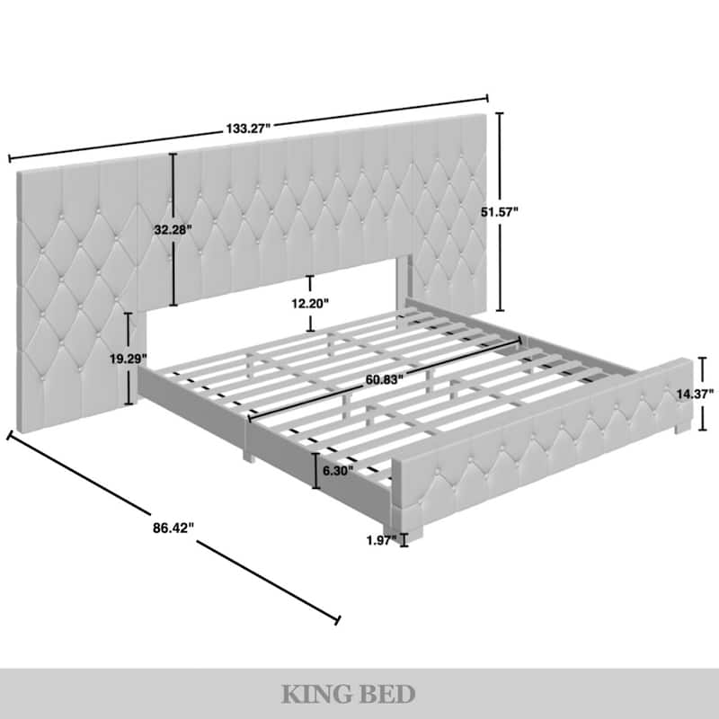 CraftPorch 3 Piece Bedroom Nightstands Set Luxurious Velvet Tufted Platform Bed