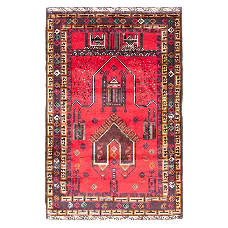 Teimani Red Rug 3'0" x 4'9" - 3'0 x 4'9 - Red - 3'0 x 4'9