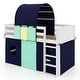 preview thumbnail 6 of 5, Loft Wood Bed Twin w/Tower 3 Storage Pockets Guardrail & Ladder Navy Blue