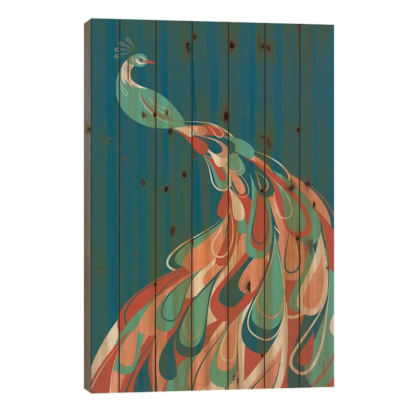 Peacock Print On Wood by Jay Fleck - Multi-Color - 40x26x1.5