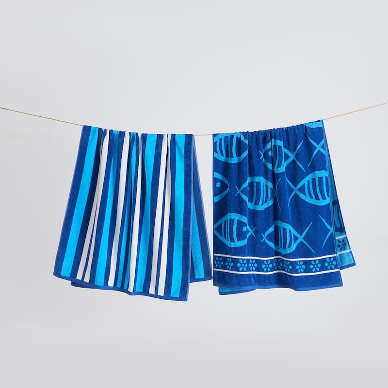 Linery & Co. 100% Cotton Jacquard 2 Pack Summer Beach Towels