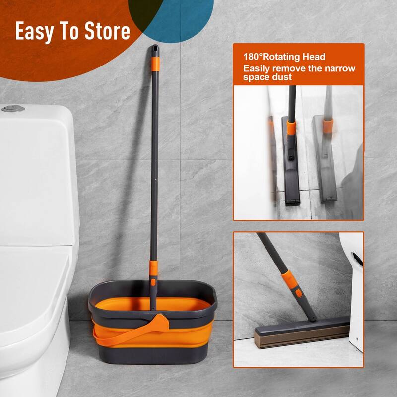 Adjustable Sponge Mop Kit with Portable Bucket for Home Floor Cleaning