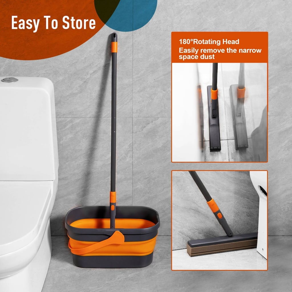 Adjustable Sponge Mop Kit with Portable Bucket for Home Floor Cleaning