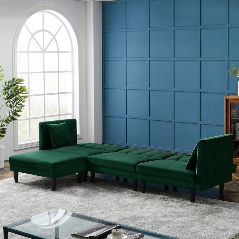 Reversible Sectional Sofa Sleeper L-shape Sofa Velvet Padded Sofa & Chaise