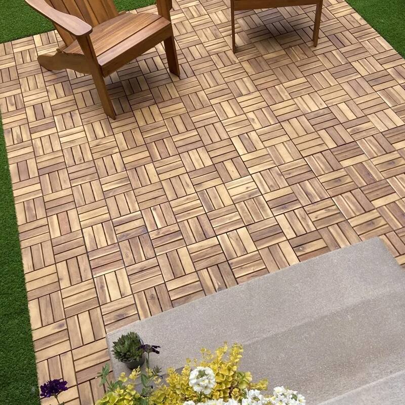 Deck Tiles Interlocking 10 Pack Solid Wood Outdoor Flooring Waterproof 12"X12" for Patio Porch Garden Balcony Poolside - N/A