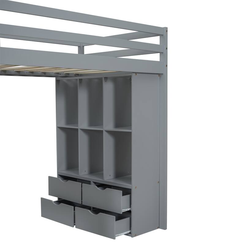 Merax Loft Bed with large shelves, writing desk and LED Light