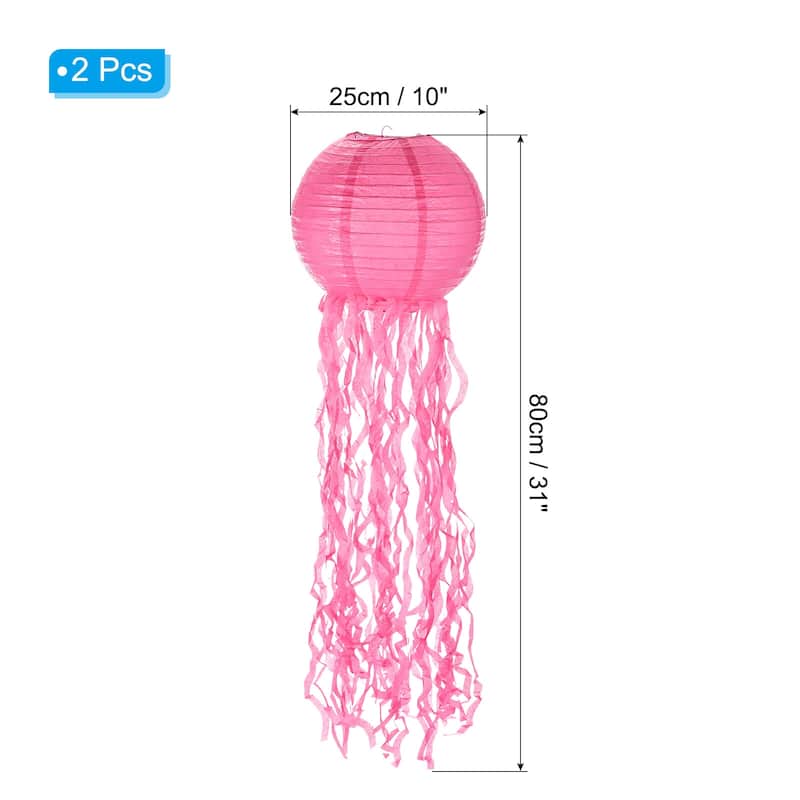 2Pcs 31x10in Jellyfish Paper Lantern for Festivals Party Decorations - 31x10inch - Rose Red
