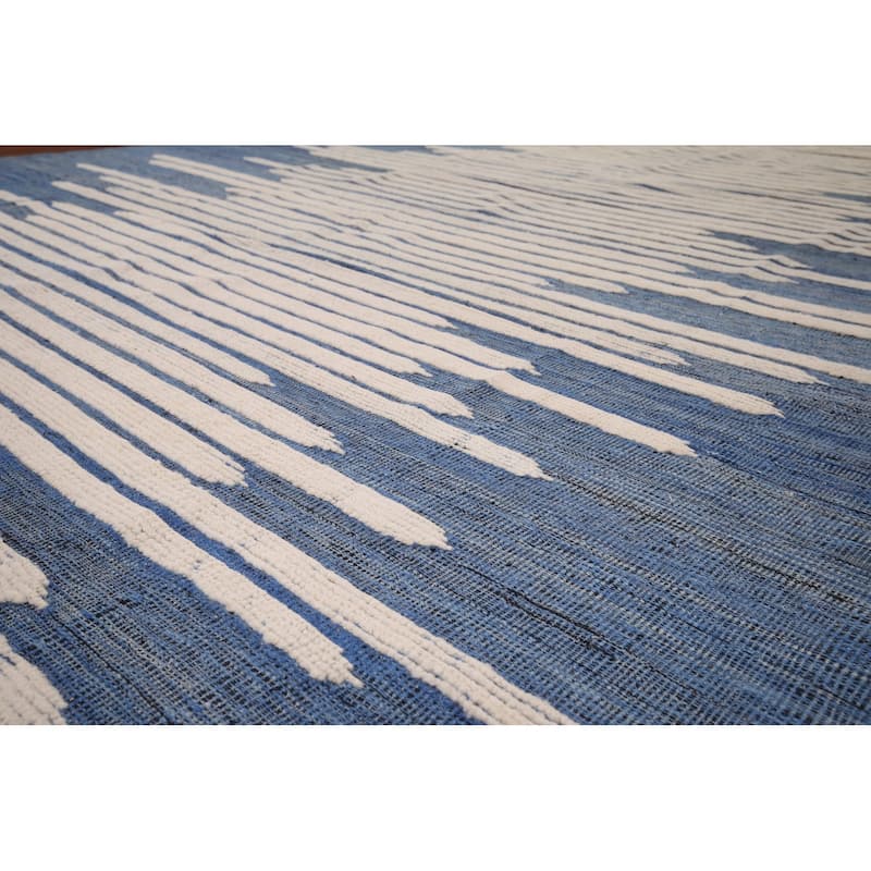 Striped Moroccan Modern Large Area Rug Hand-Knotted Wool Carpet - 11'9"x 15'8"