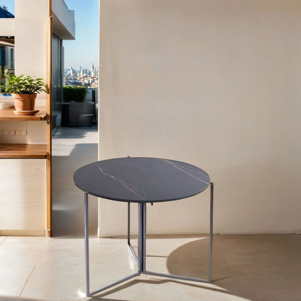 43 Trifold Round Multi Use Table Black Carrera