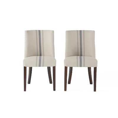 Dining Chair Set of 2, Nailhead Accents, Beige, Brown Rubberwood Legs