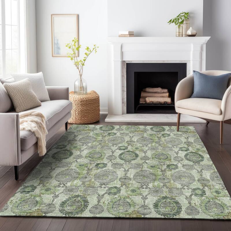 Machine Washable Indoor/ Outdoor Chantille Casual Floral Rug