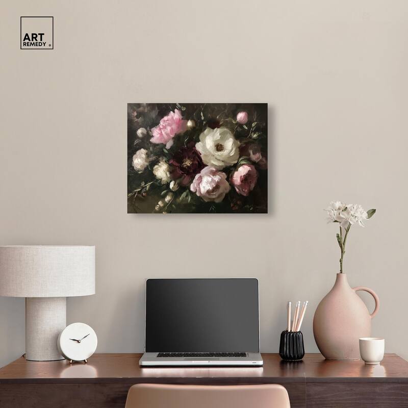 Peony Palette Nocturne Canvas by Art Remedy, Gallery Wrapped