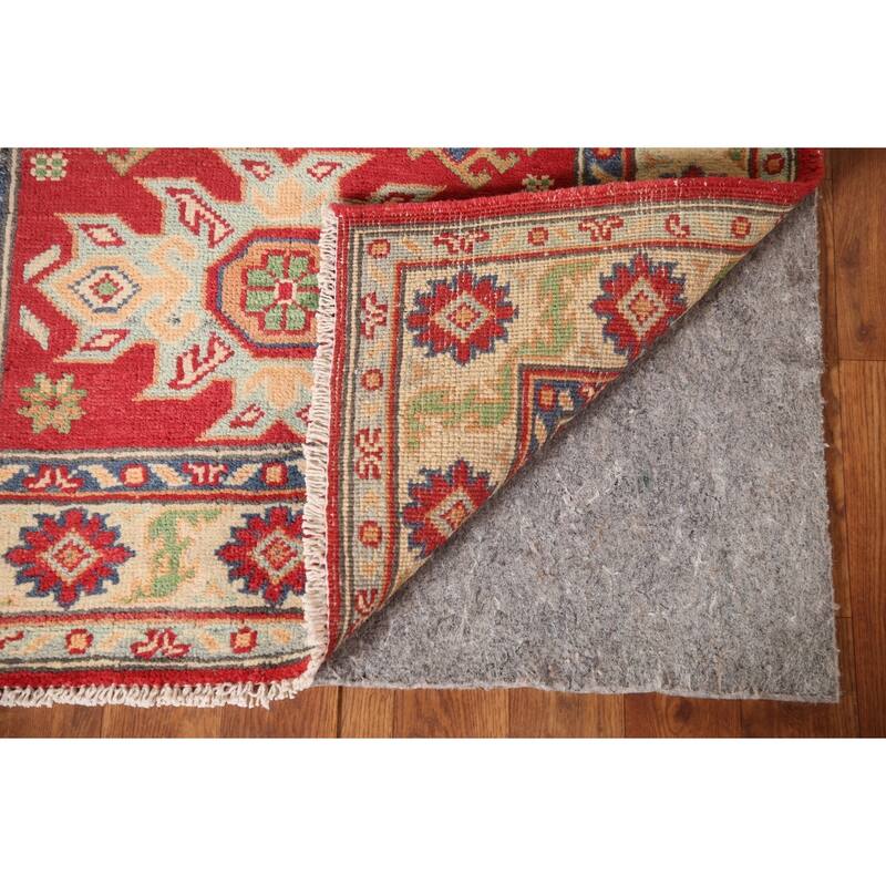 Kazak Accent Rug Hand-Knotted Red Geometric Wool Carpet - 2'9" x 4'1"
