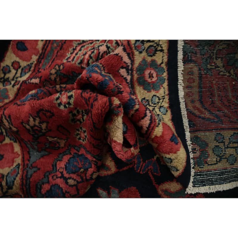 Hand Knotted Oriental 100% Wool Carpet Traditional Floral Navy Blue & Blues Sultanabad Area Rug - 12' 6'' X 9' 3''