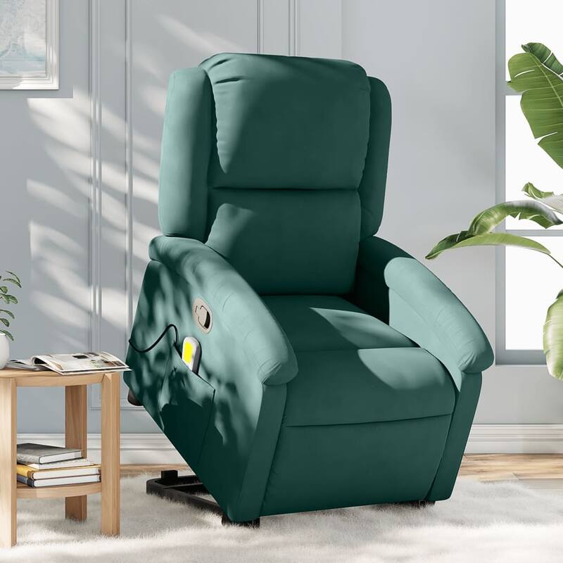 vidaXL Stand up Massage Recliner Chair Power Lift Wingback Armchair Velvet - Dark green