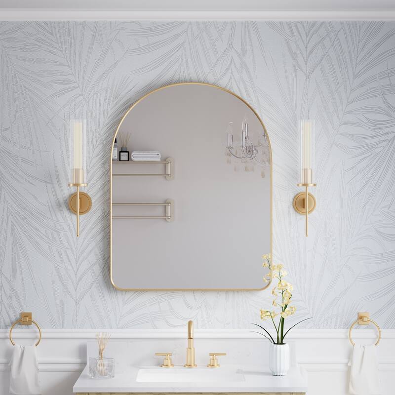 24 in./28 in. W x 36 in. H Bathroom Wall Mounted Arched Anodized Aluminum Framed Mirror