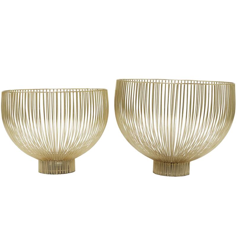 Metal Caged Style Decorative Bowl - Set of 2 Gold - Roche River Decor