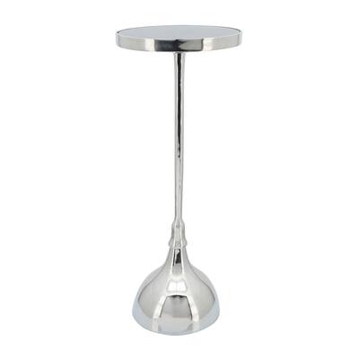 Silver 24"H Round Drink Table with Aluminum/Stone Construction in Silver/White for Stylish and Modern Room - 10" x 10" x 24"