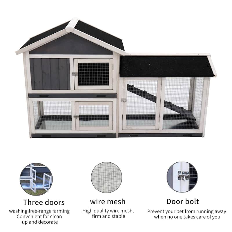 Rabbit Hutch,Indoor Bunny Cage,Outdoor Cages with Run,Pet House with Deeper No Leak Tray,UV Panel,Removable Bottom Wire Mesh