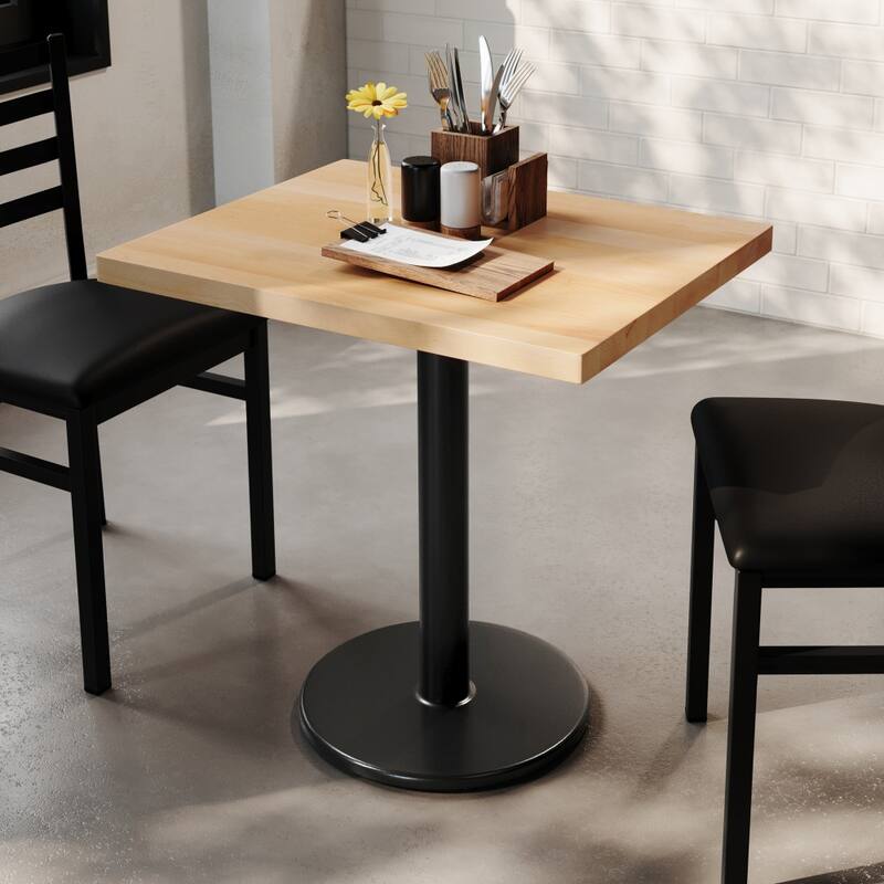 Rectangular Solid Wood Commercial Tabletop with 18" Round Dining Height Base - 24"W x 30"D x 29.5"H