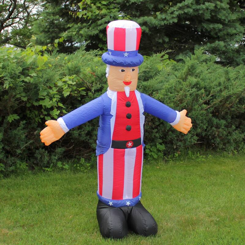 Inflatable White Red Lighted Standing Uncle Sam Outdoor Decor, 70-Inch