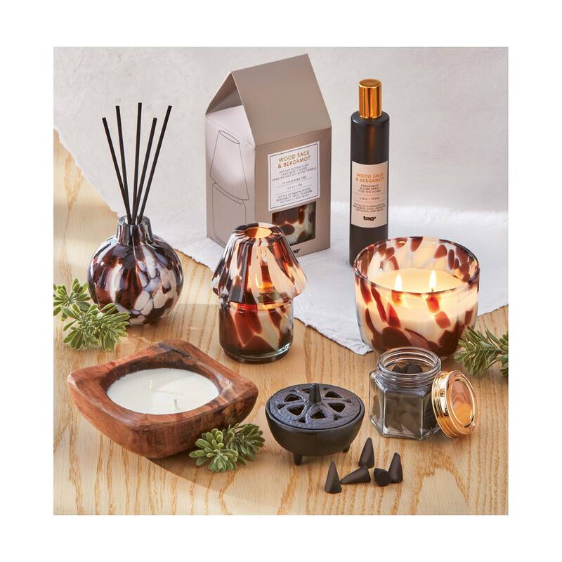 Wood Sage & Bergamot Tortoise Soy Paraffin Wax Candle Brown Confetti Glass 4.44L x 2.36W x 3.74H inches, Burn Time 25 Hours