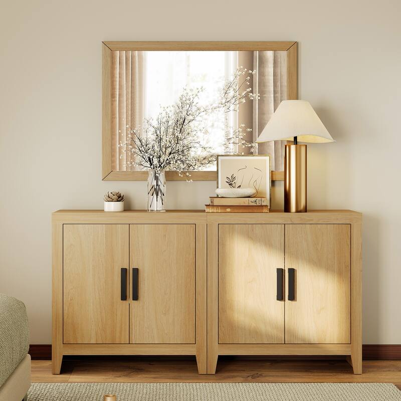 WAMPAT Farmhouse Buffet Cabinet with Door, Kitchen Sideboard for Dining & Living Room