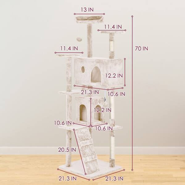 dimension image slide 4 of 7, Furniture of America Cat Tree Multi-Level Cat Tower with Ladder, Platforms and Condos